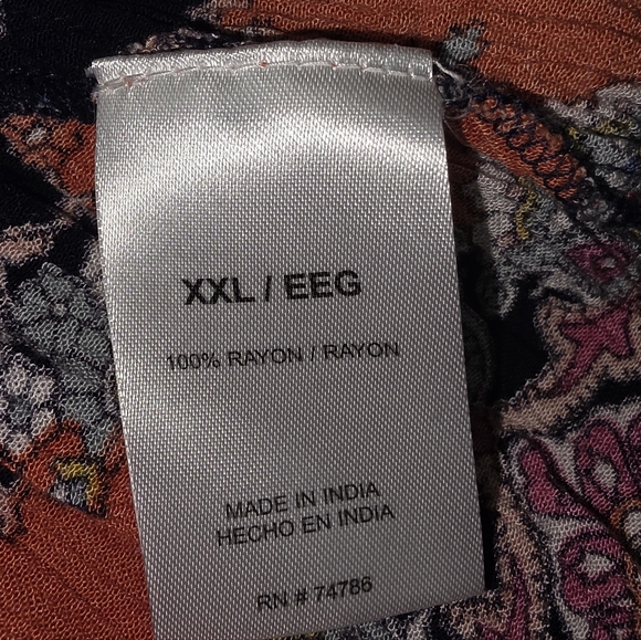 Bila XXL Boho Paisley Tunic Blouse Navy Orange 3/4 Sleeve Plus Size Flowy Hippie - Picture 4 of 5